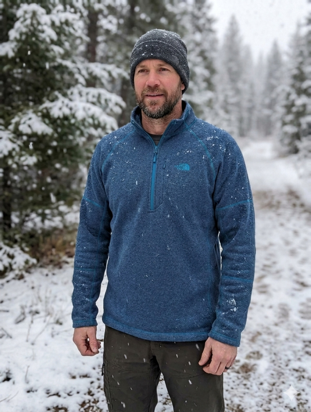 North Face Mens Thermal Quarter Zip Pull Over Blue Size L Fall Outdoor Hiking
